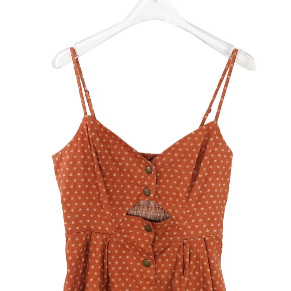 Urban Outfitters Burnt Orange Polka Dot Cut Out Button Down Mini Dress Small - Picture 2 of 9